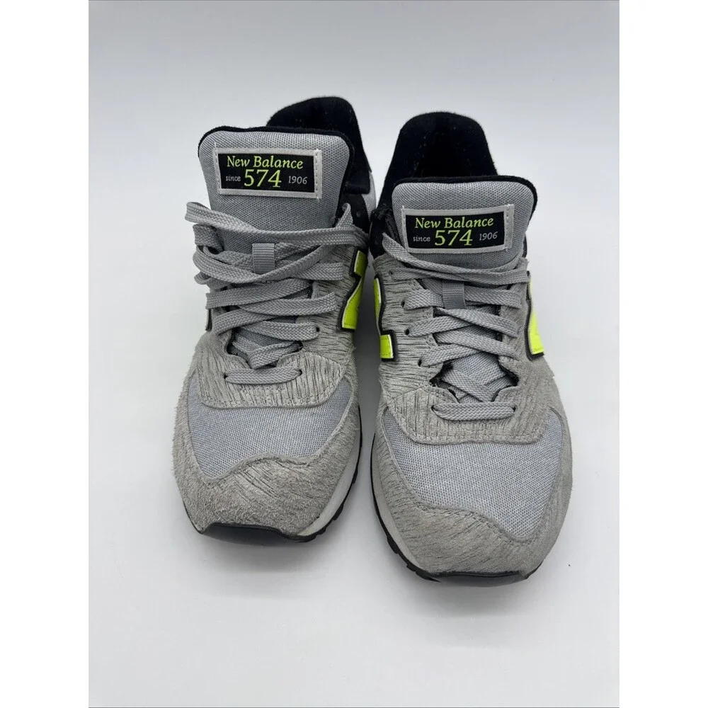 New Balance 9.5B 574 women's sneakers Shoes Gray Black Neon Yellow